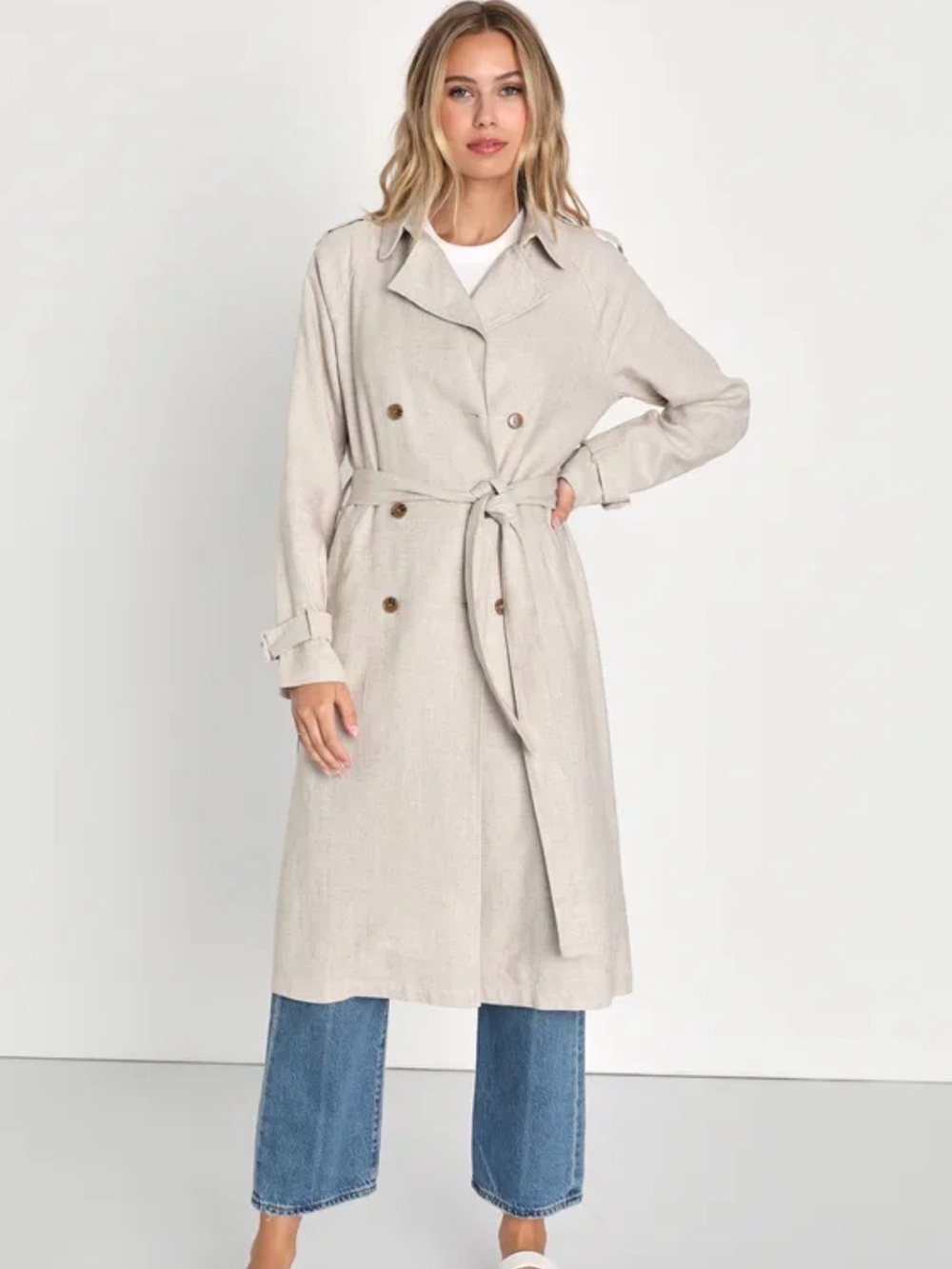 LuLus Double Breasted Beige Trench Coat NWT